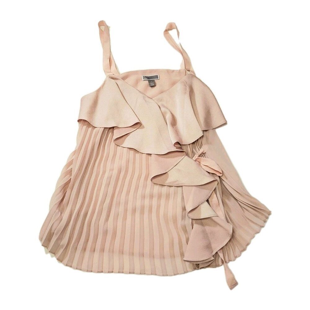 Chelsea28 Delicate Coquette Blouse Sz S Pink Tie Sleeveless Ruffle V-Neck